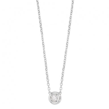 18ct white gold necklace with single 0.05ct diamond in bezel setting
