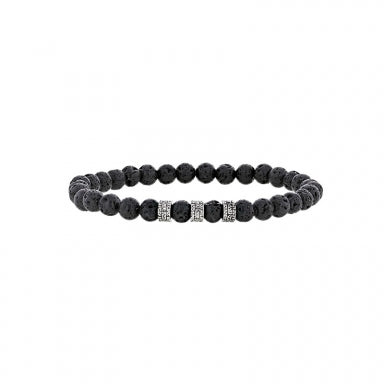 Stretch bracelet with volcanic lava beads and chiselled steel beads