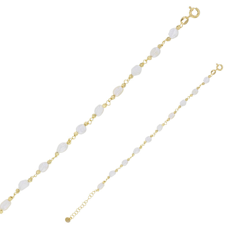 Gold-Coloured Silver Pearl Bracelet