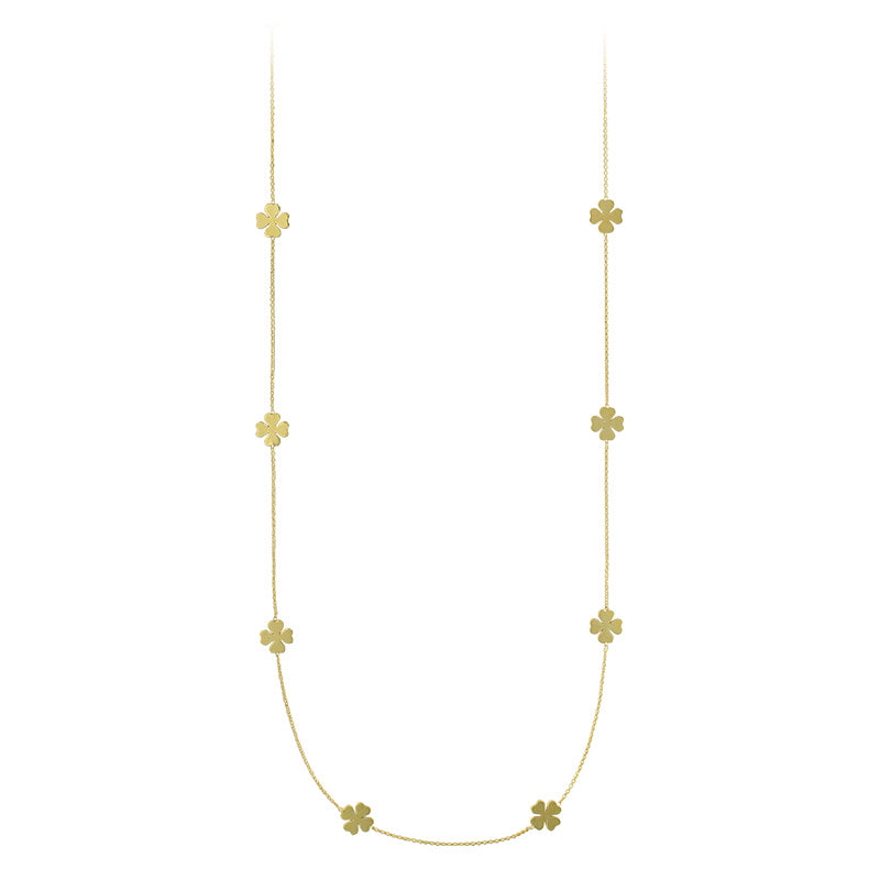 Long Four-Leaf Silver Necklace