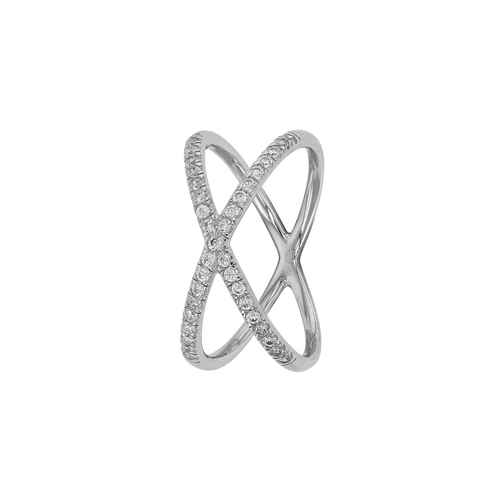 Rhodium plated sterling silver crossed ring set